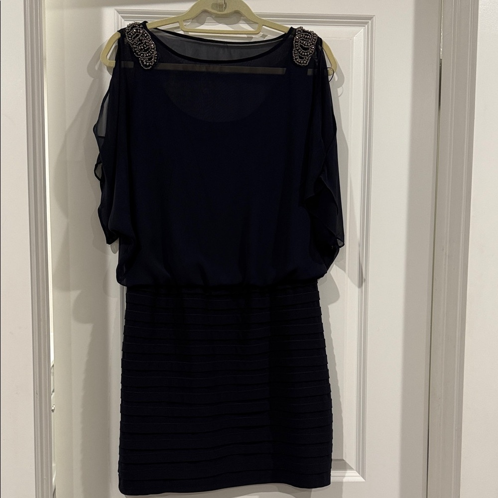 Elegant navy blue  Dress with Embellished Shoulders